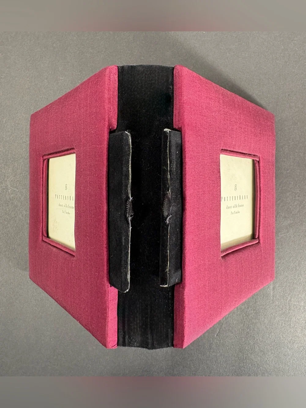 Pottery Barn Duet Silk Frame Photo Box Burgundy Vintage